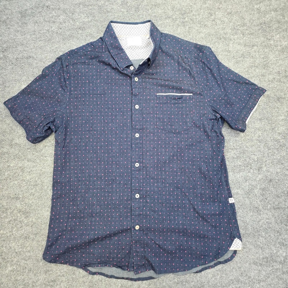 7 Diamonds Shirt Mens Large Blue Deep Water 4-Way Stretch Polka Dot Button Up